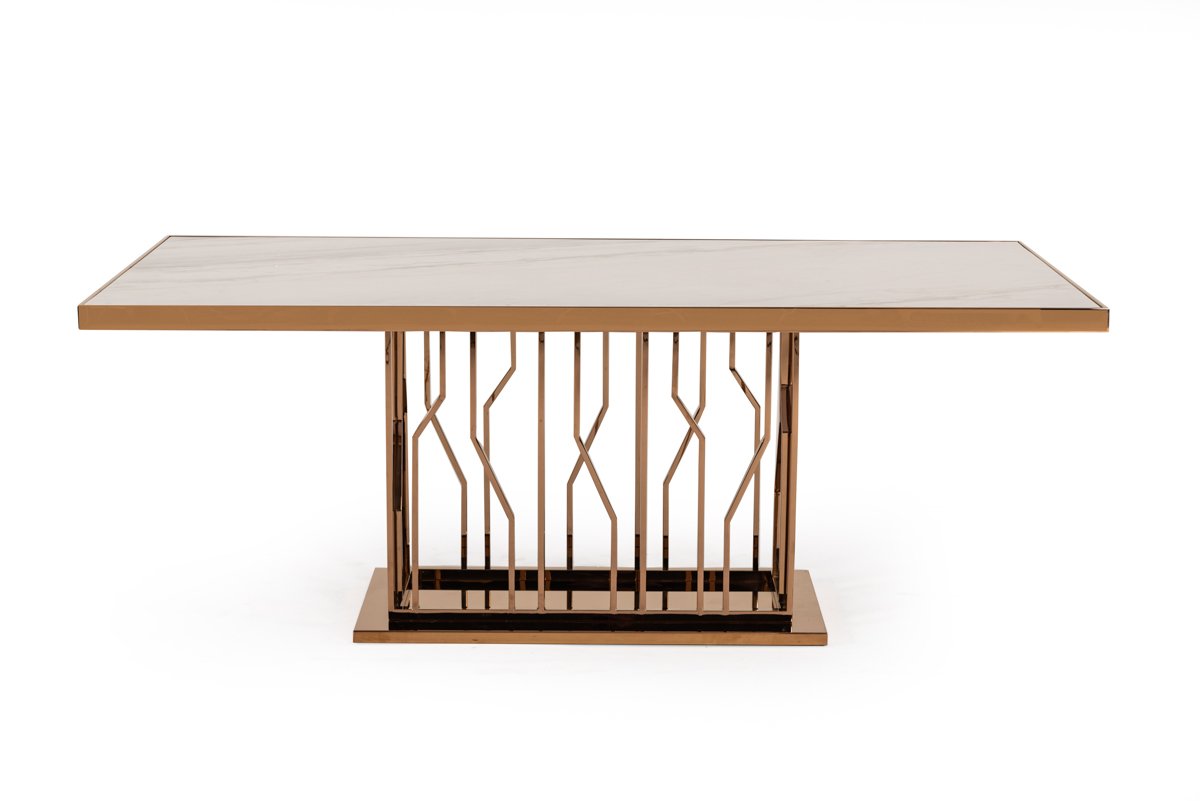 Modrest Marston Modern White Marble & Rosegold Dining Table - Image 2