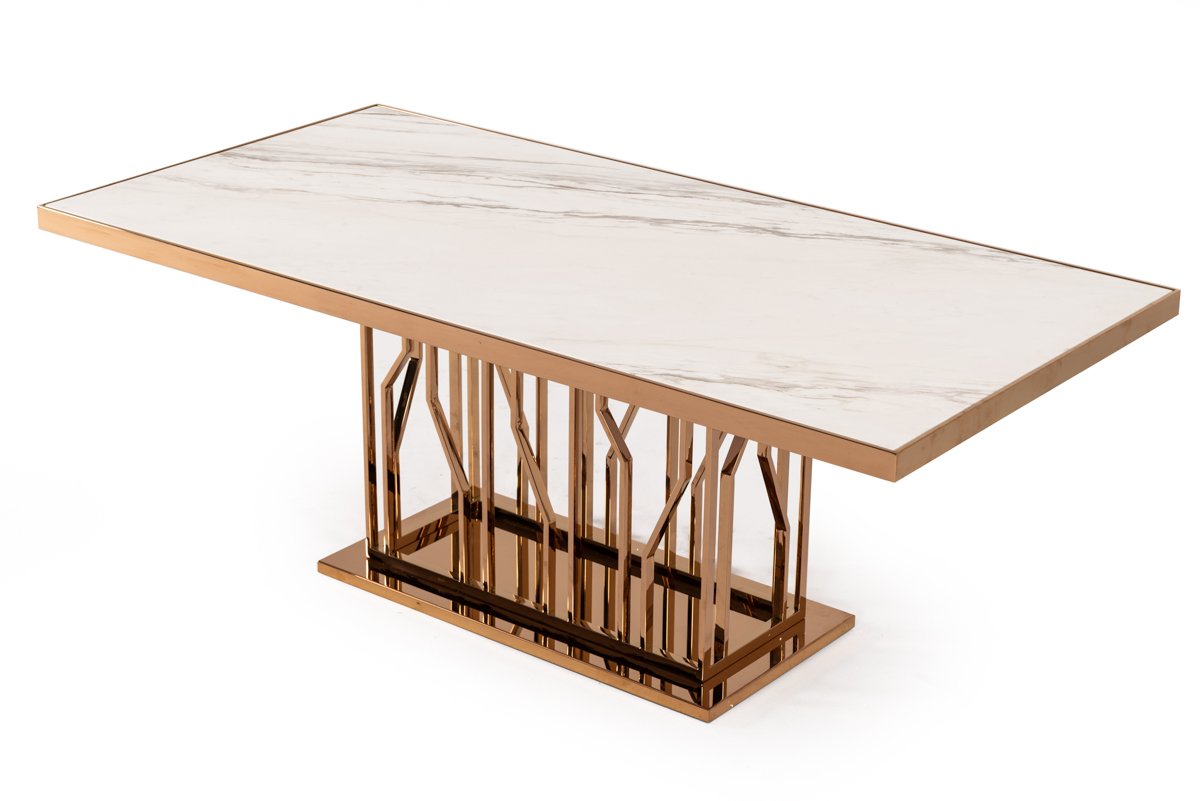 Modrest Marston Modern White Marble & Rosegold Dining Table - Image 4