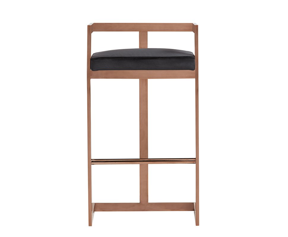 Modrest Halifax Modern Black Velvet & Rosegold Bar Stool - Image 2