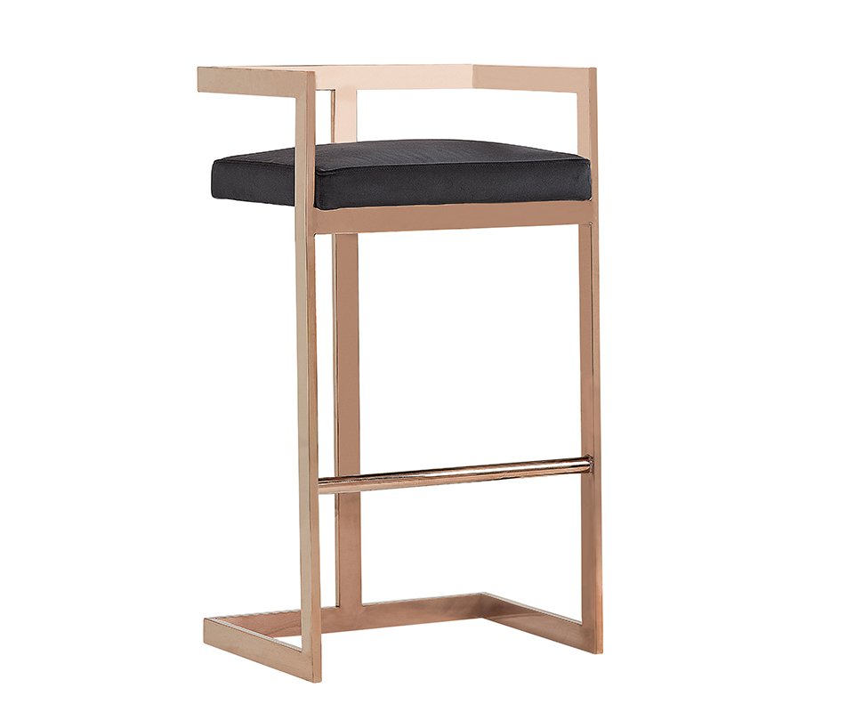 Modrest Halifax Modern Black Velvet & Rosegold Bar Stool - Image 4