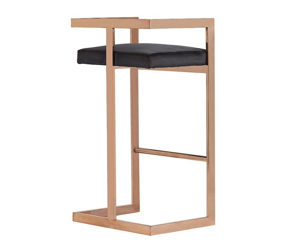 Modrest Halifax Modern Black Velvet & Rosegold Bar Stool - Image 3