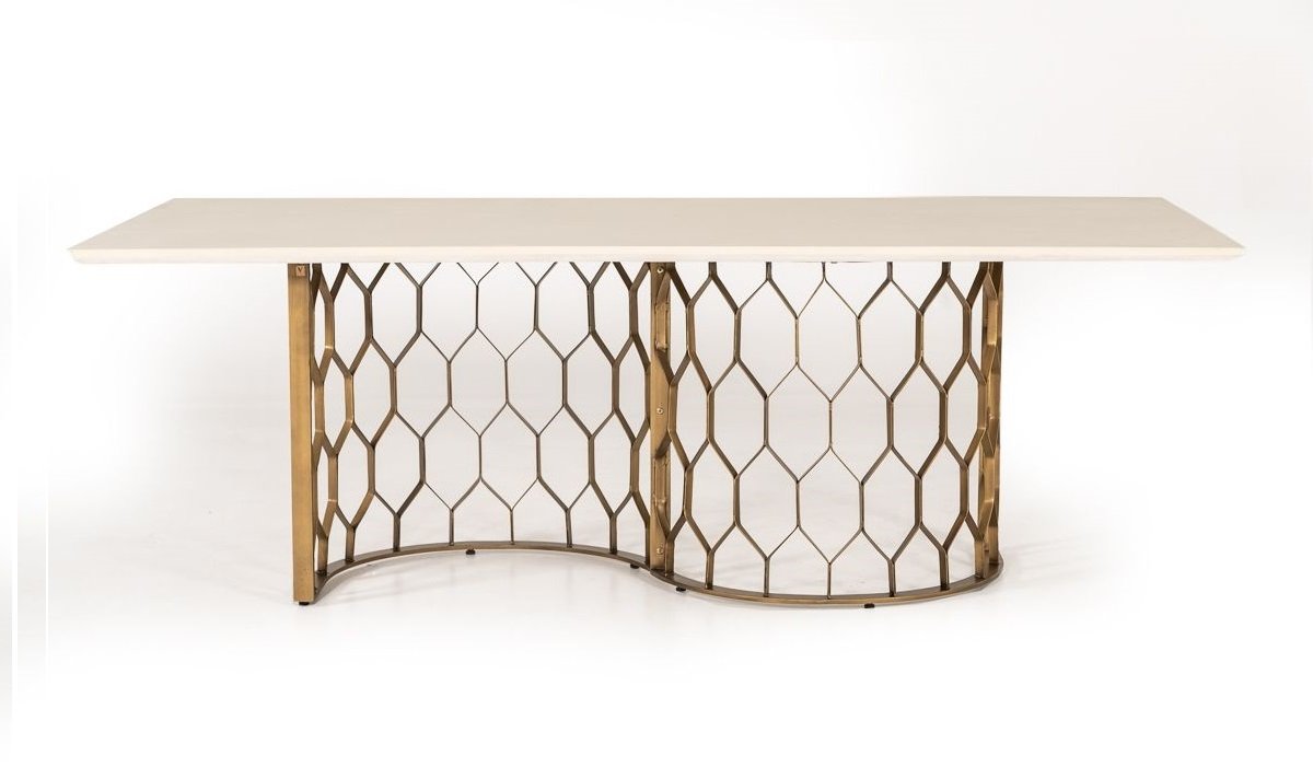 Modrest Faye Modern White Concrete & Antique Brass Dining Table - Image 4