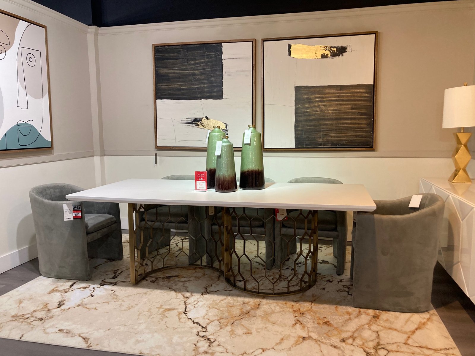 Modrest Faye Modern White Concrete & Antique Brass Dining Table - Image 5