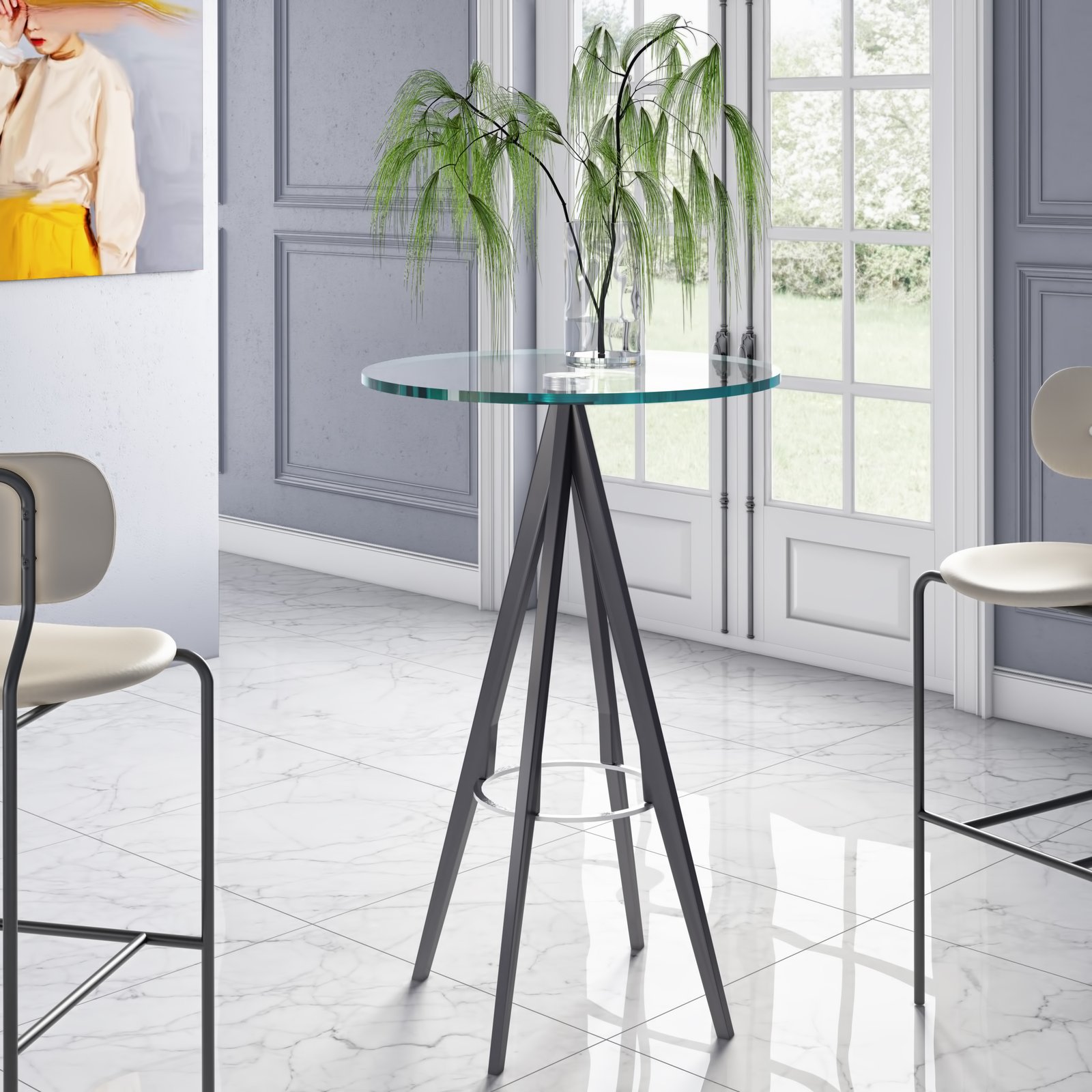 Modrest Dallas - Clear Glass and Black Metal Bar Table - Image 3