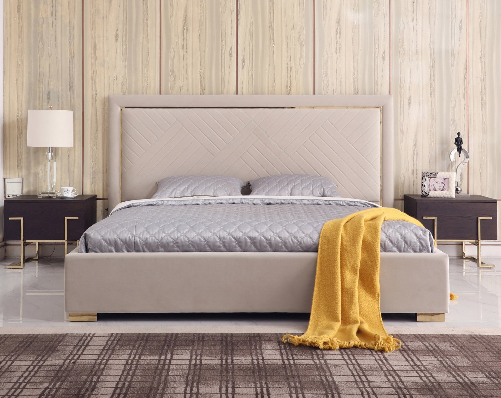 Modrest Corrico - Modern Off White and Champagne Gold Bedroom Set - Image 5