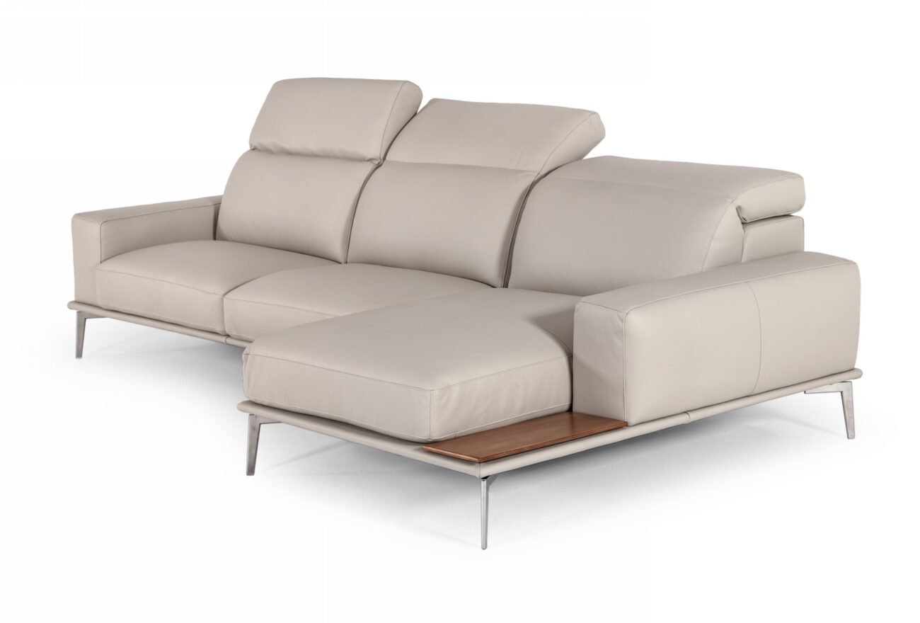 Lamod Italia Villeneuve - Italian Modern Light Grey Leather Right Facing Sectional Sofa - Image 2