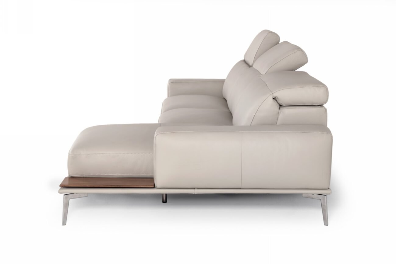 Lamod Italia Villeneuve - Italian Modern Light Grey Leather Right Facing Sectional Sofa - Image 3