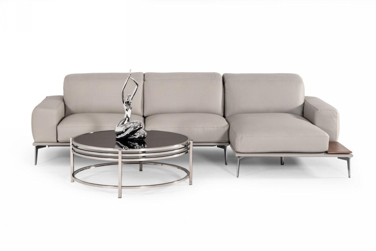 Lamod Italia Villeneuve - Italian Modern Light Grey Leather Right Facing Sectional Sofa - Image 4