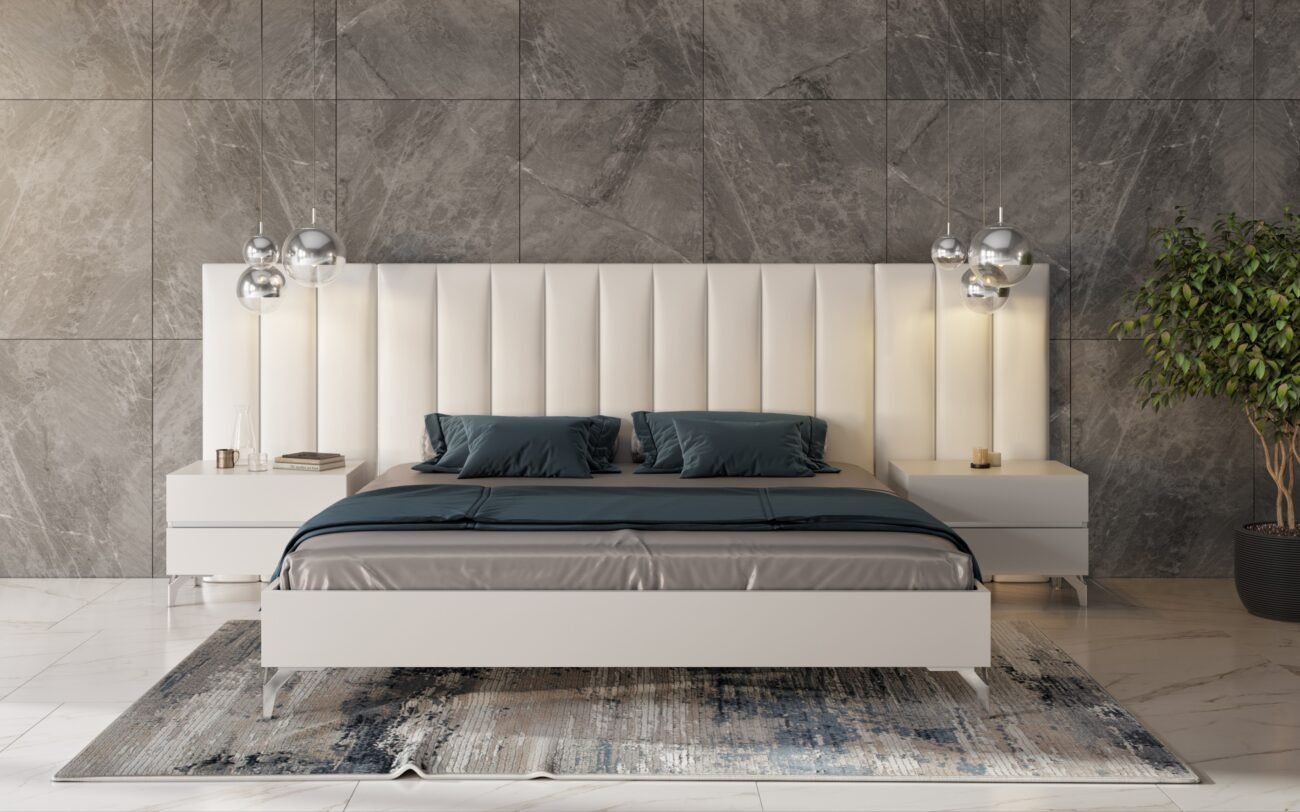 Nova Domus Angela - Italian Modern White Eco Leather Bed w/ Nightstands and Wings - Image 2