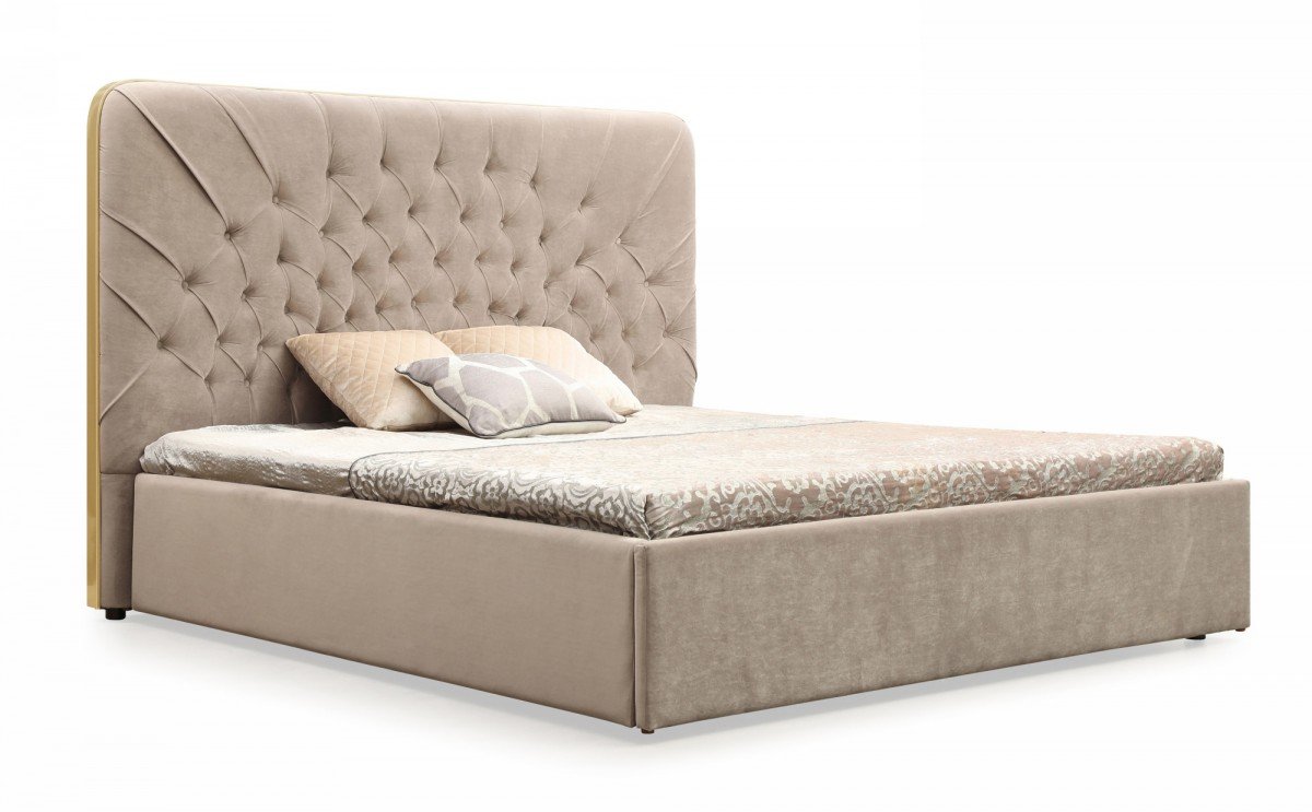 Modrest Moontide - Glam Beige Velvet and Brushed Brass 4-Piece Bedroom Set - Image 2
