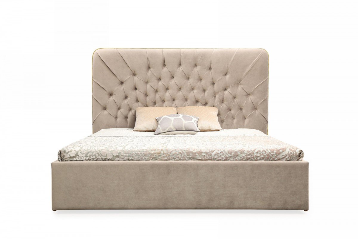 Modrest Moontide - Glam Beige Velvet and Brushed Brass 4-Piece Bedroom Set - Image 3