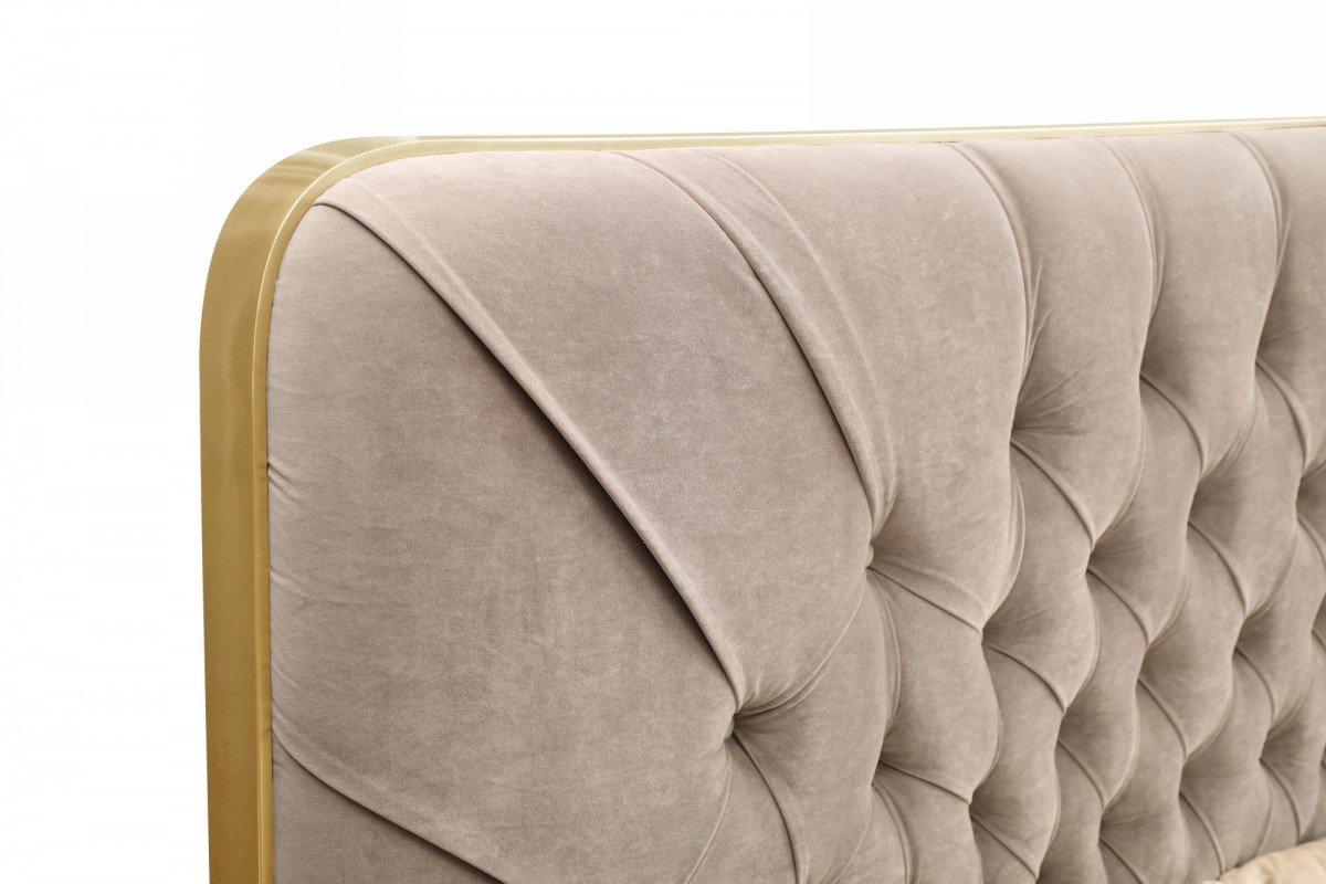 Modrest Moontide - Glam Beige Velvet and Brushed Brass 4-Piece Bedroom Set - Image 4