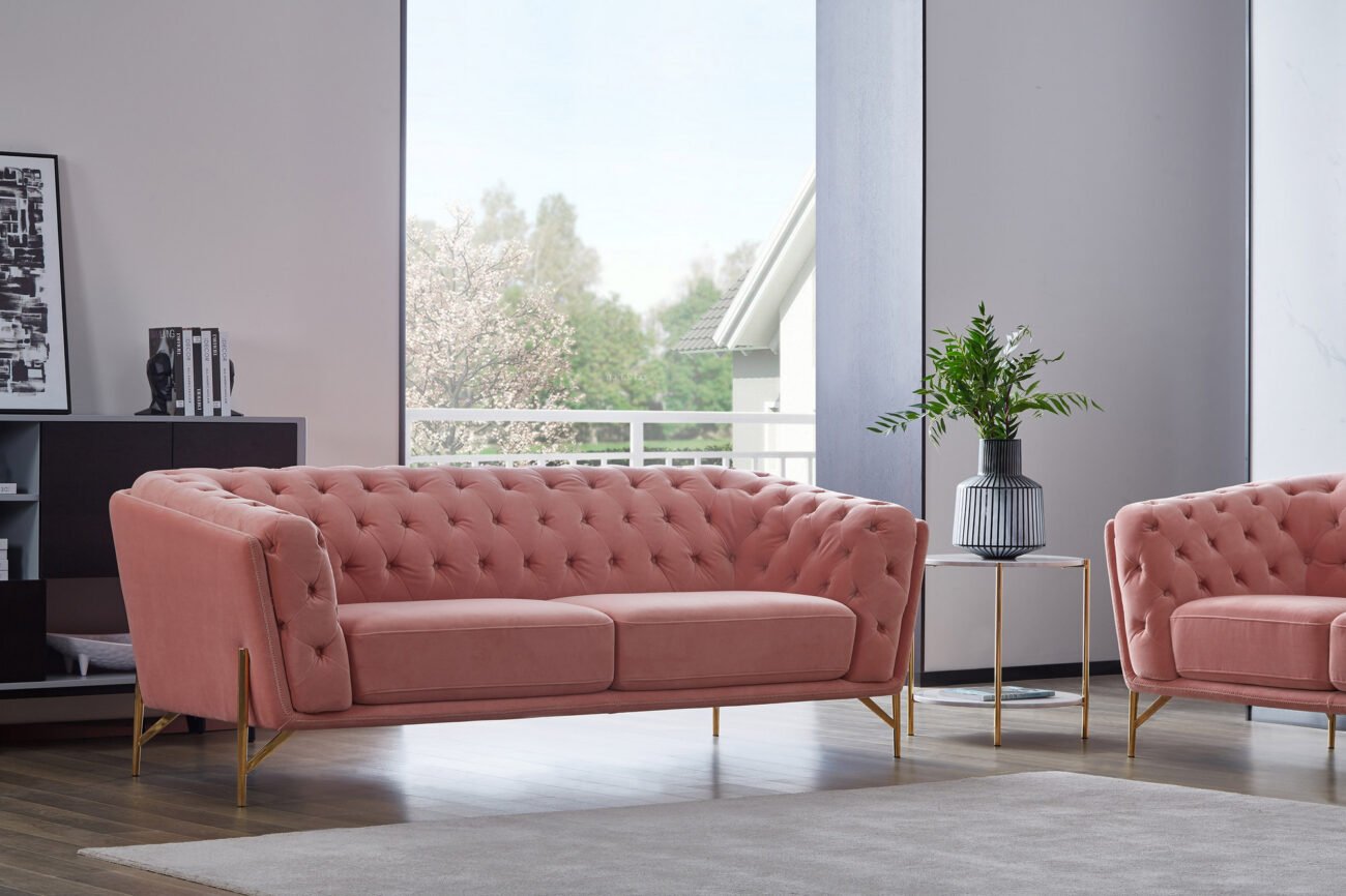 Divani Casa Aiken - Modern Salmon Velvet Sofa - Image 2
