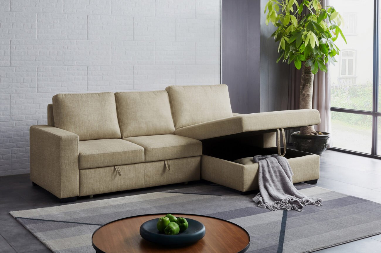 Divani Casa Nebula - Modern Beige Fabric Sofa Bed