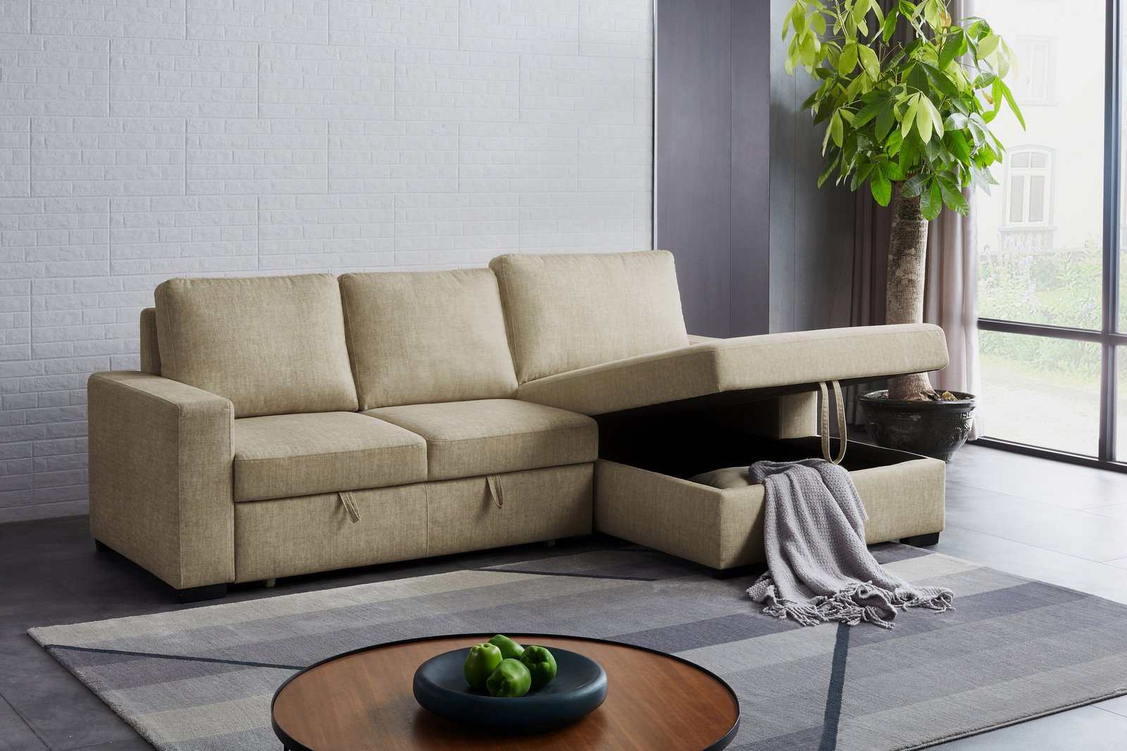 Divani Casa Nebula - Modern Beige Fabric Sofa Bed