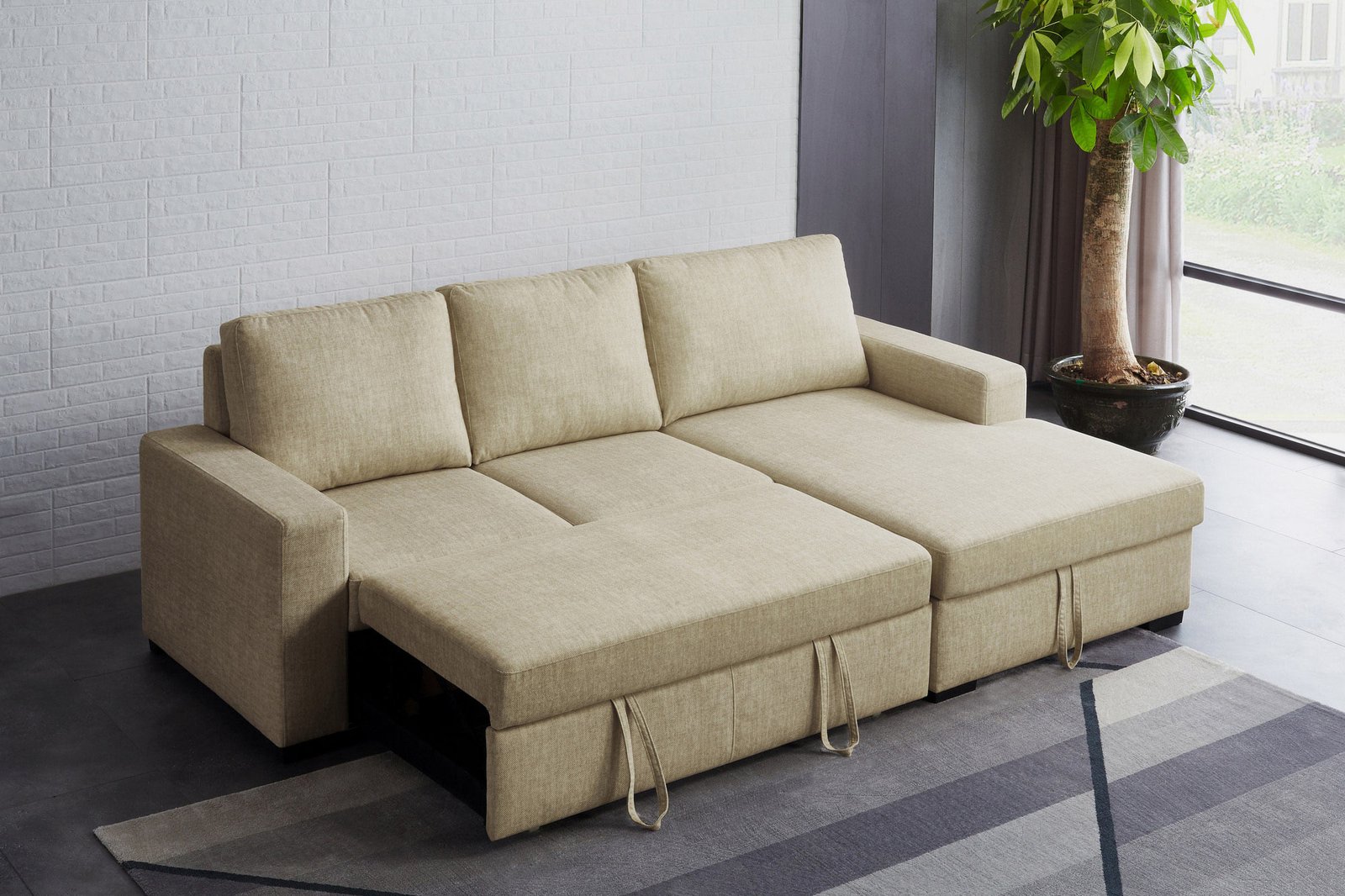 Divani Casa Nebula - Modern Beige Fabric Sofa Bed - Image 2