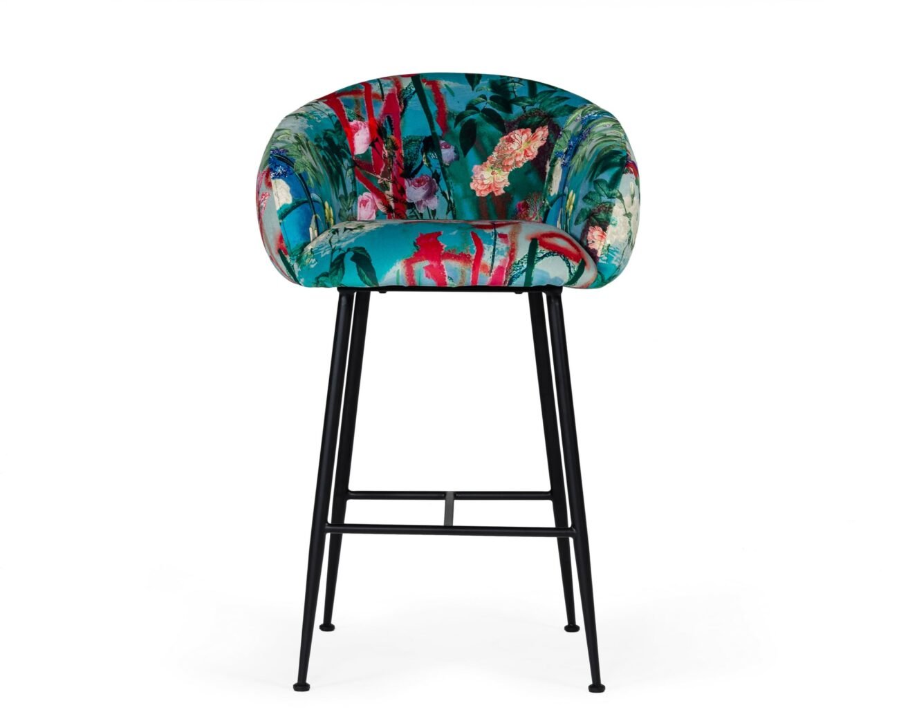 Modrest Roxann - Contemporary Floral Velvet Bar Stool - Image 2