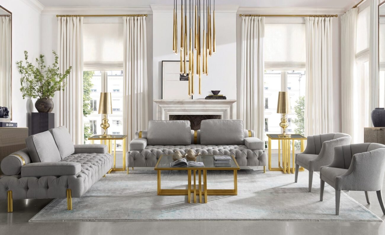 Divani Casa Ladera - Glam Grey and Gold Fabric Loveseat - Image 2