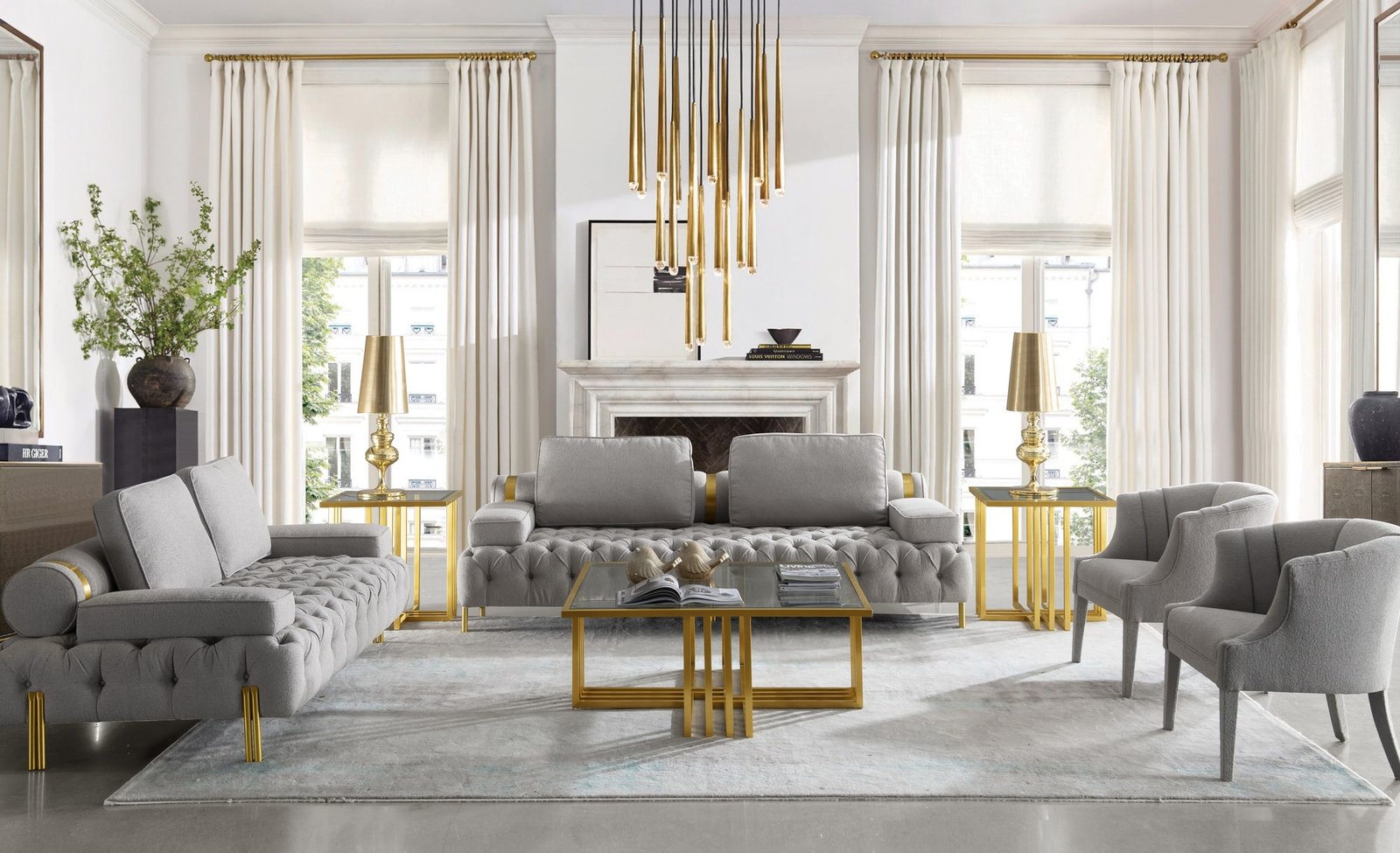 Divani Casa Ladera - Glam Grey and Gold Fabric Loveseat - Image 2