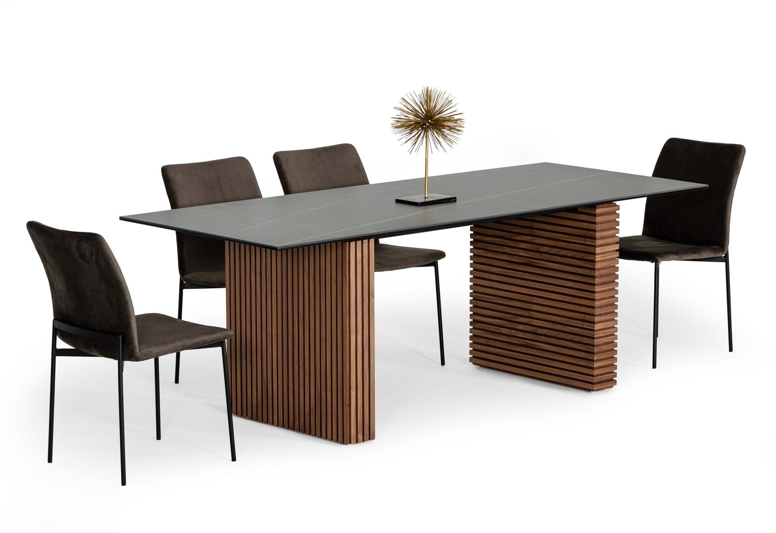 Modrest Maggie - Modern Walnut and Black Ceramic Top Dining Table - Image 3