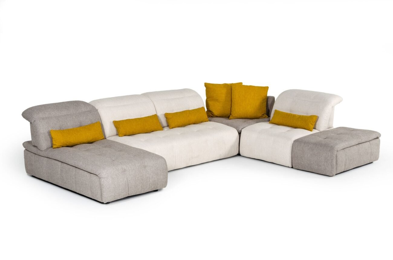 David Ferrari Natura - Italian Modern Light Taupe Fabric Sectional Sofa with Manual Recliner - Image 2