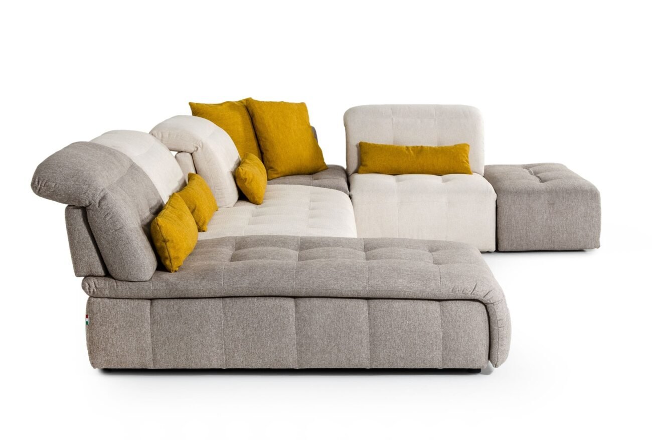 David Ferrari Natura - Italian Modern Light Taupe Fabric Sectional Sofa with Manual Recliner - Image 3