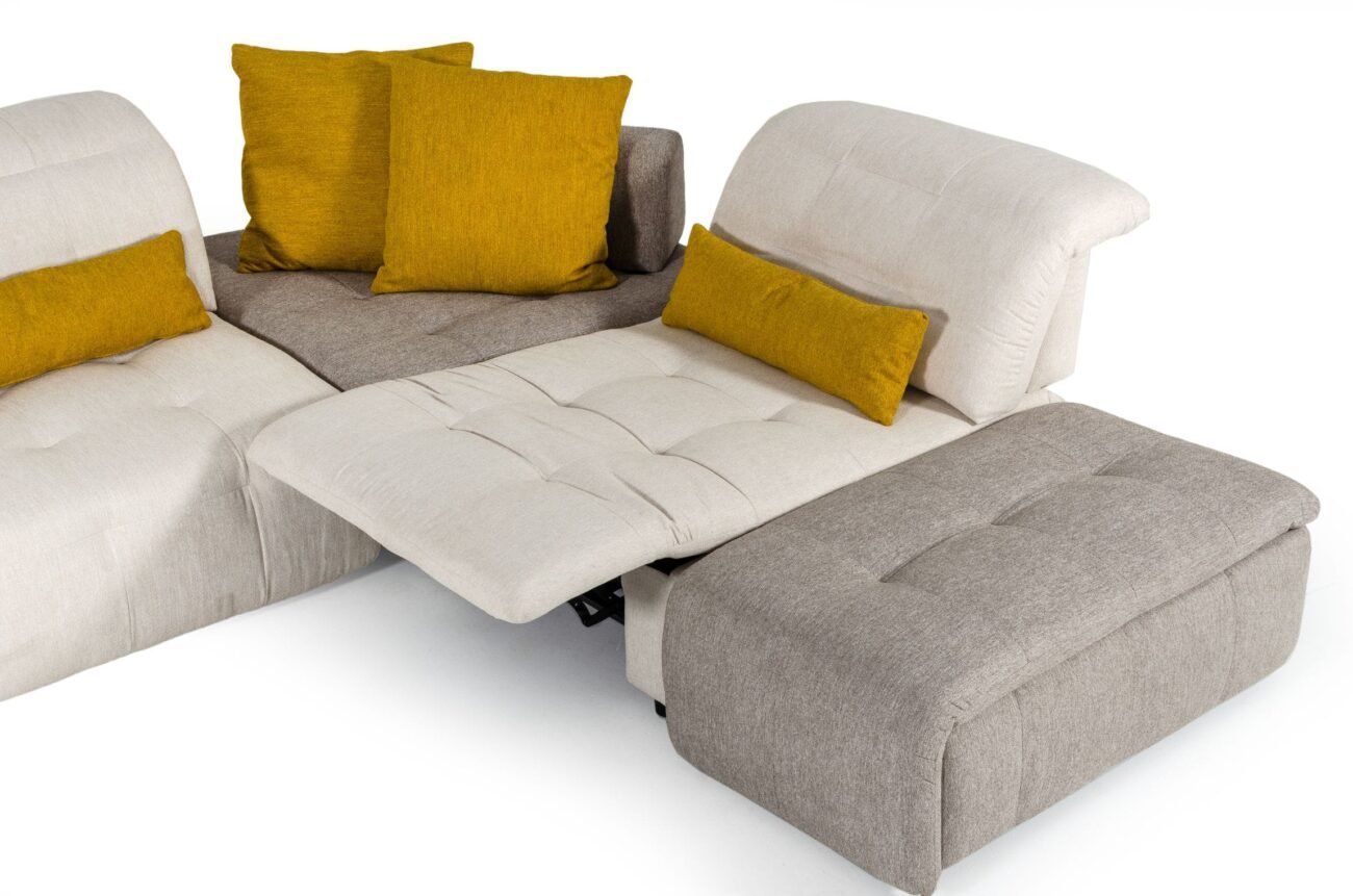 David Ferrari Natura - Italian Modern Light Taupe Fabric Sectional Sofa with Manual Recliner - Image 4