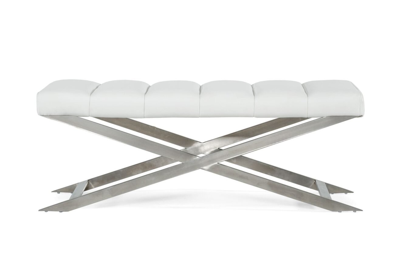 Modrest Xane - Contemporary White & Brushed Stainless Steel Bench - Image 4