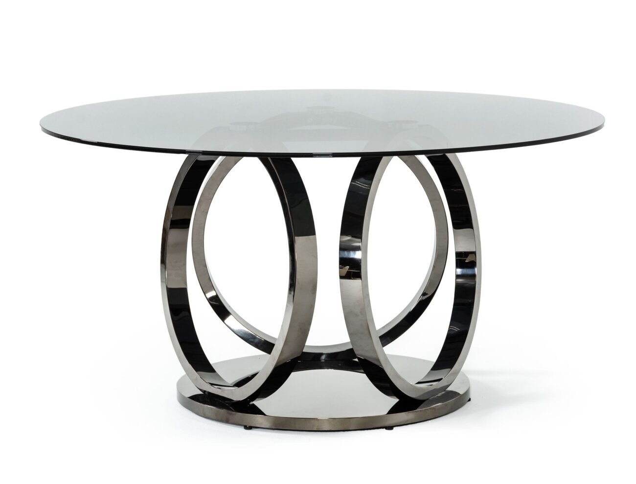 Modrest Enid - Modern Smoked Glass & Black Stainless Steel Round Dining Table - Image 2