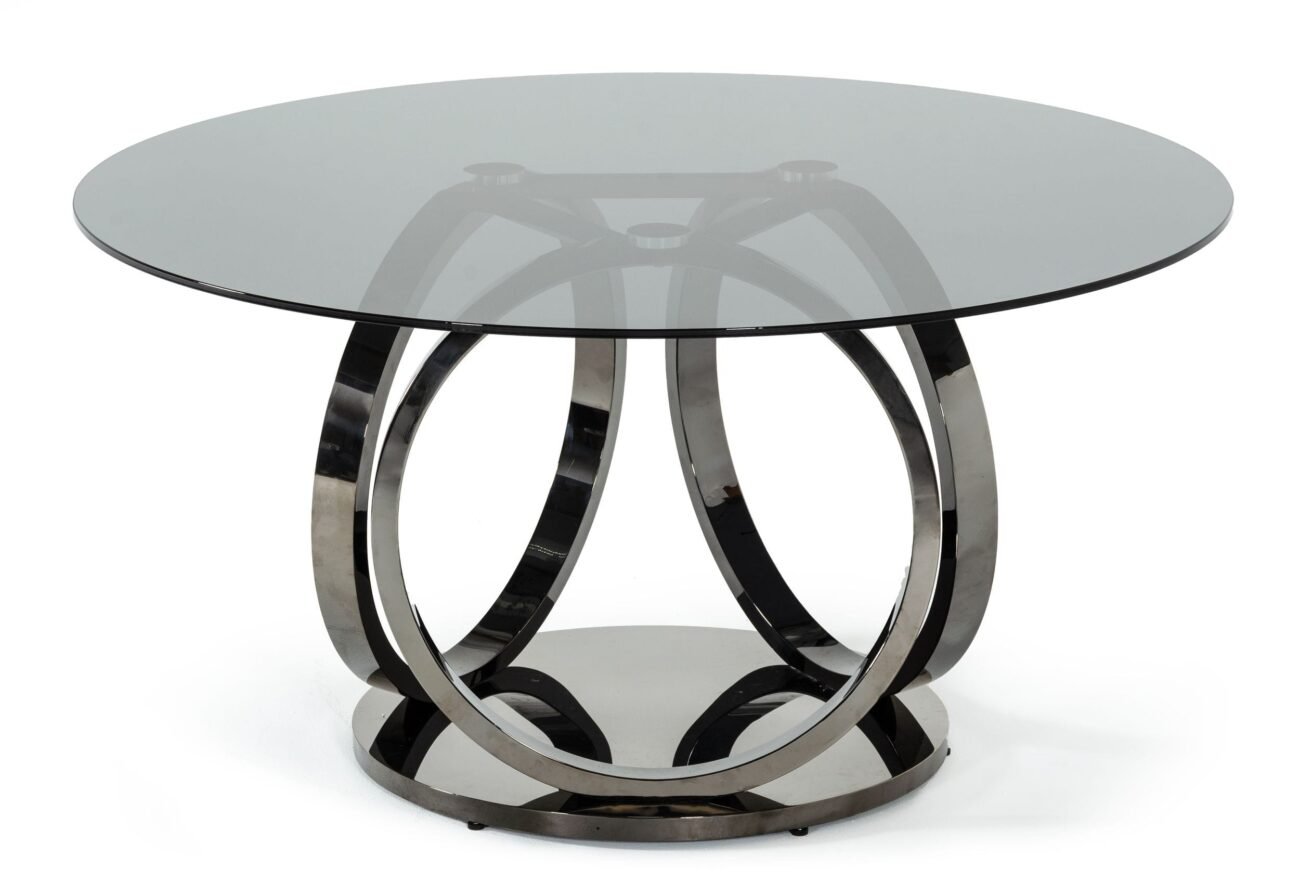 Modrest Enid - Modern Smoked Glass & Black Stainless Steel Round Dining Table - Image 3