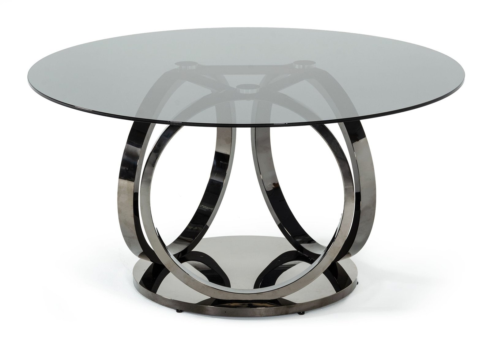 Modrest Enid - Modern Smoked Glass & Black Stainless Steel Round Dining Table - Image 3
