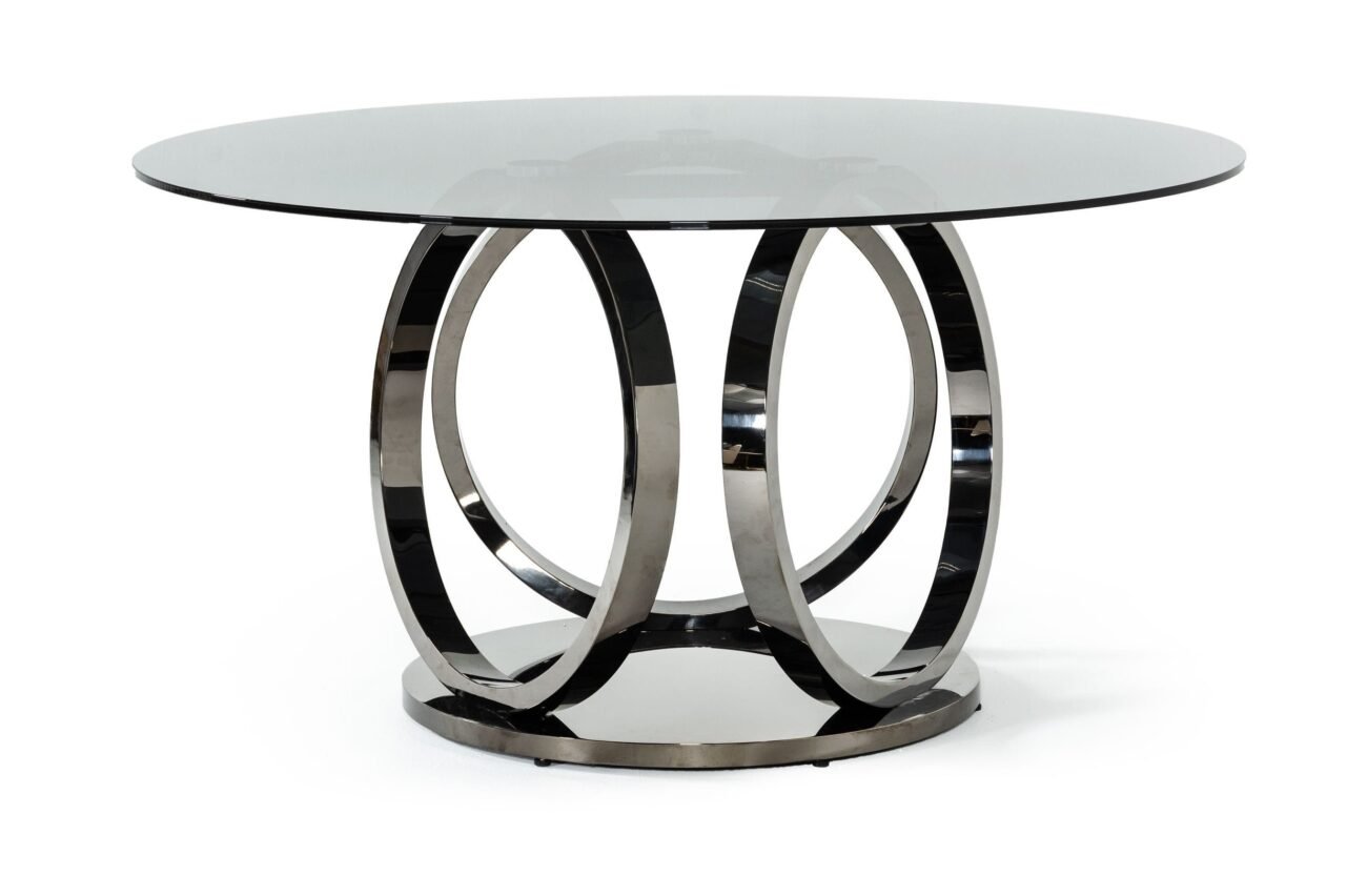 Modrest Enid - Modern Smoked Glass & Black Stainless Steel Round Dining Table - Image 5