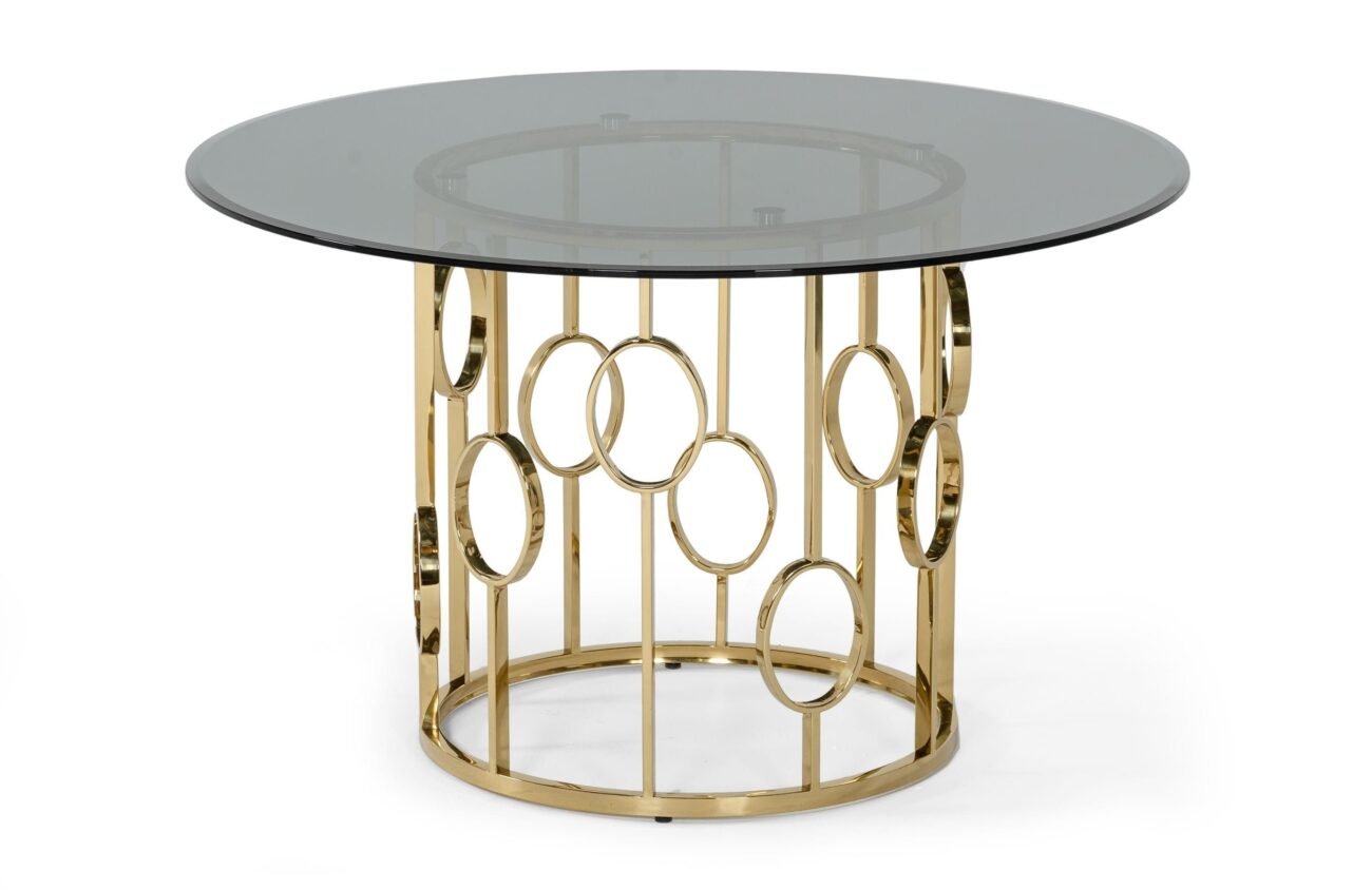 Modrest Filbert - Modern Smoked Glass & Champagne Gold Dining Table - Image 4