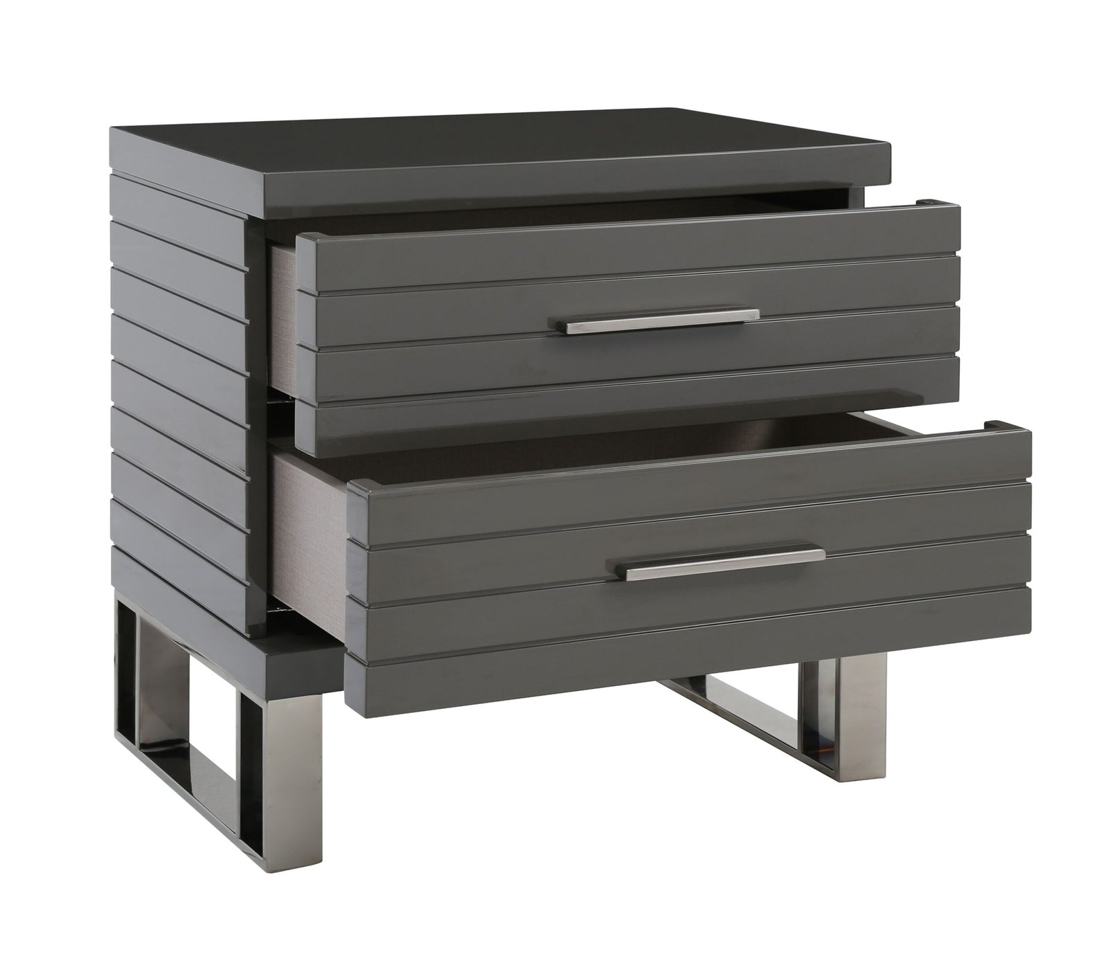Modrest Splendor - Grey High Gloss Slatted Nightstand - Image 4