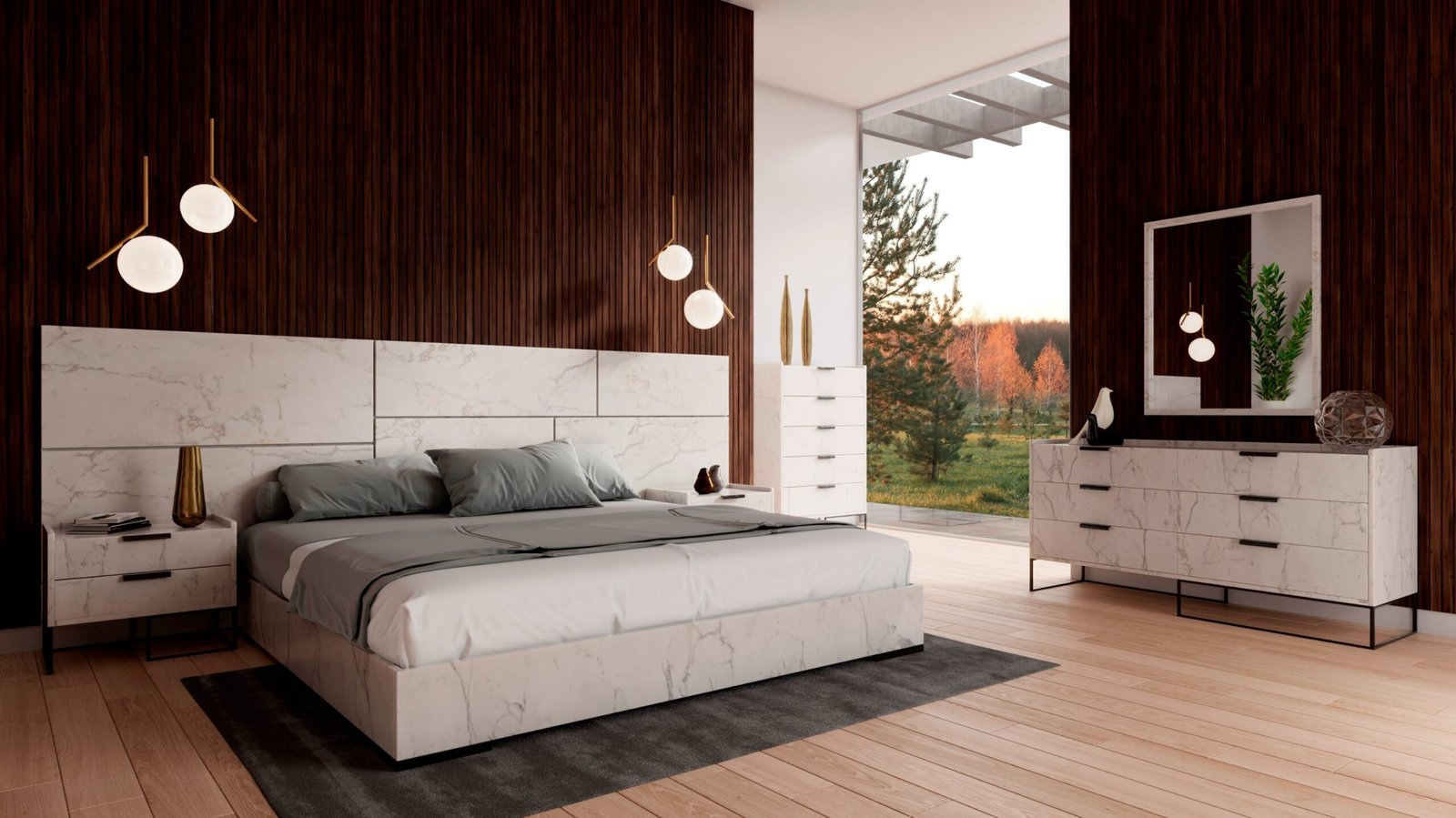 Nova Domus Marbella - Italian Modern White Faux Marble Bed Set - Image 2