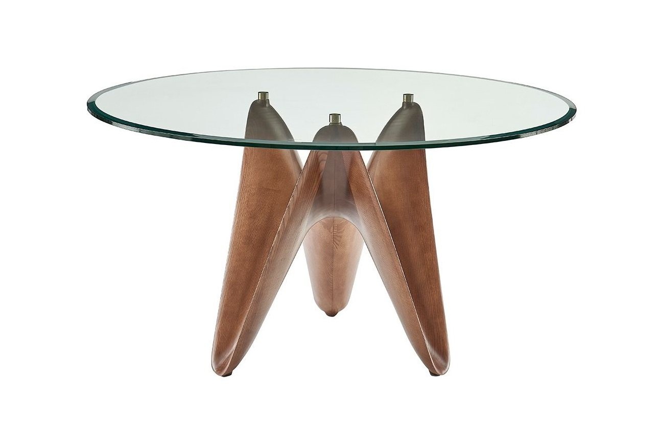 Modrest Seguin - Round Glass + Walnut Dining Table - Image 3