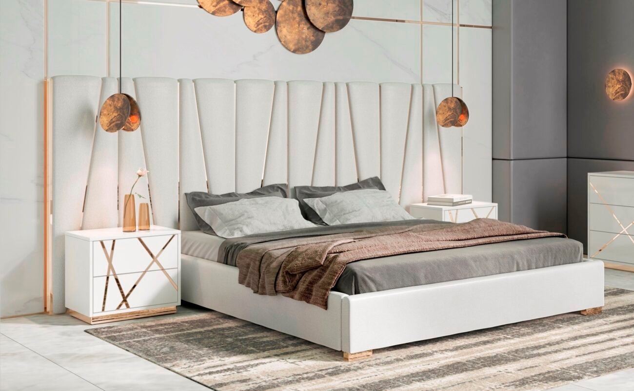 Modrest Nixa - Modern White + Gold 4-Piece Bedroom Set