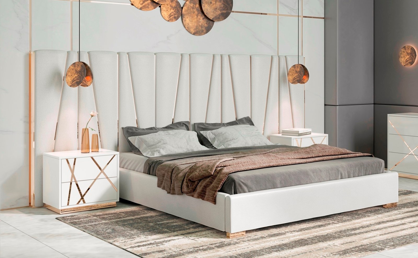 Modrest Nixa - Modern White + Gold 4-Piece Bedroom Set