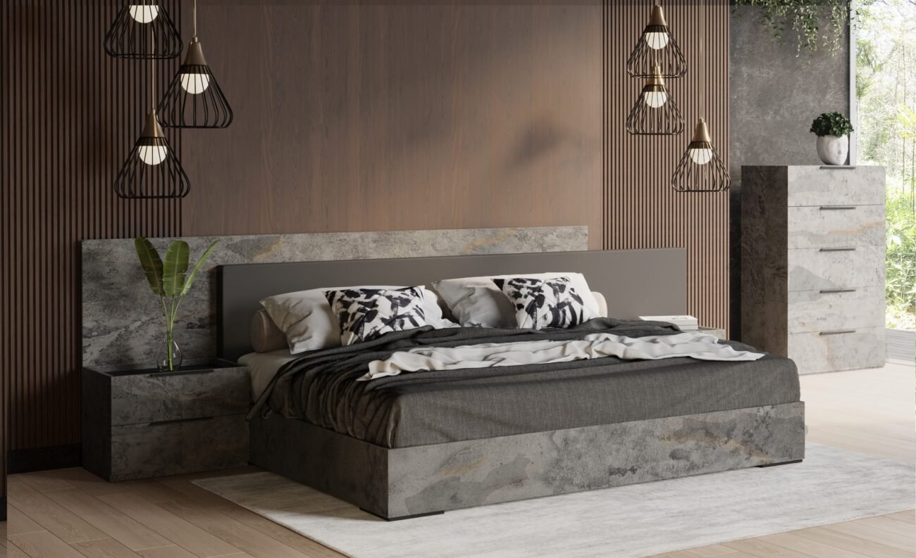 Nova Domus Ferrara - Modern Volcano Oxide Grey Bed with Nightstands - Image 5