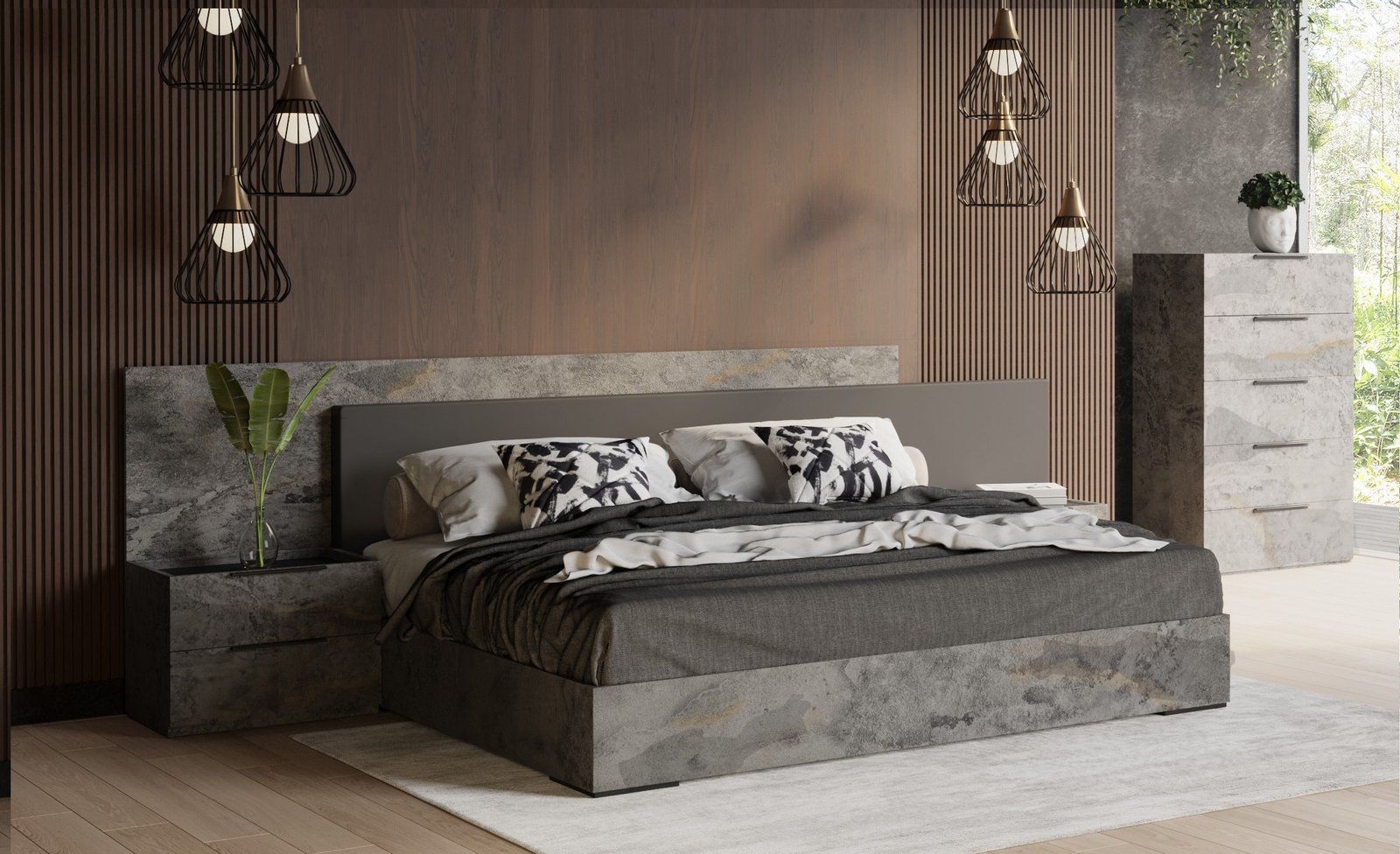 Nova Domus Ferrara - Modern Volcano Oxide Grey Bed with Nightstands - Image 5