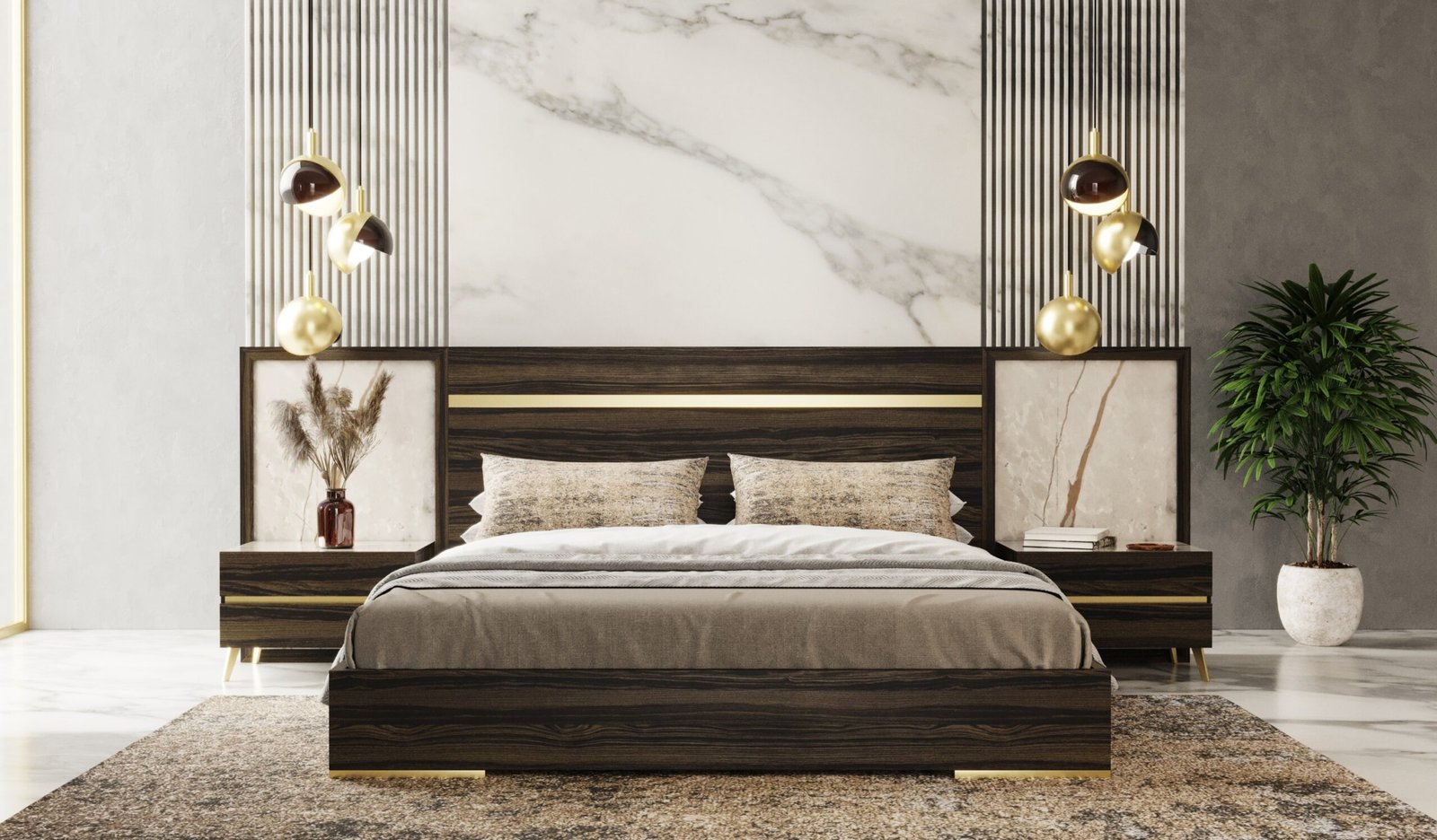 Nova Domus Velondra - Modern Eucalypto + Marble Bed with Two Nightstands - Image 4