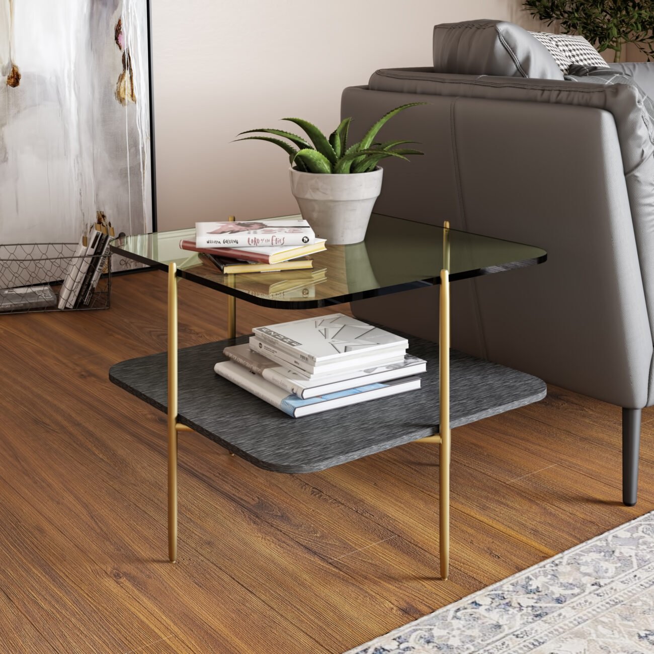 Modrest Cari - Glam Gold + Glass End Table - Image 2