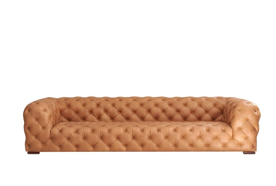Divani Casa Dexter - Transitional Camel Full Italian Leather Tufted Sofa - Image 2