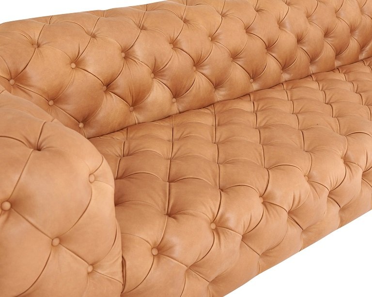 Divani Casa Dexter - Transitional Camel Full Italian Leather Tufted Sofa - Image 4