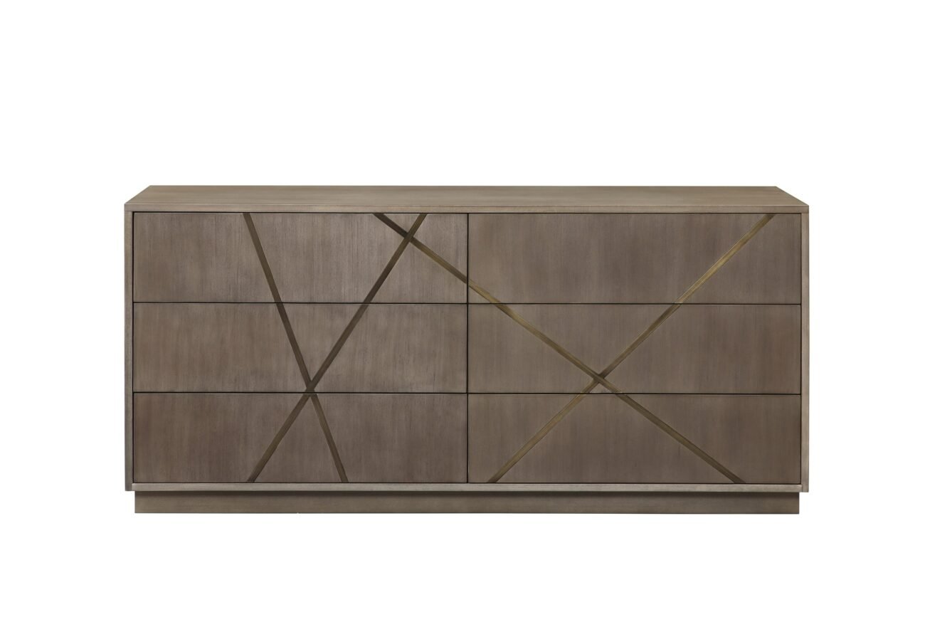 Modrest Nixa - Modern Beige Velvet + Brushed Bronze + Birch 4-Piece Bedroom Set - Image 5