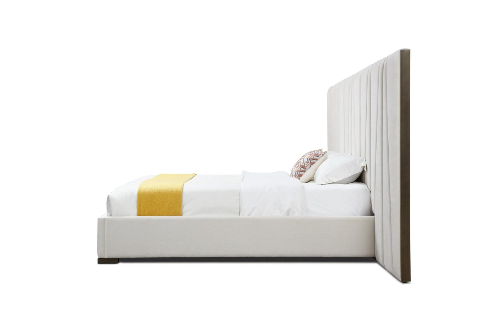 Modrest Nixa - Modern Beige Velvet + Brushed Bronze + Birch Bed + Nightstands-eastern - Image 2