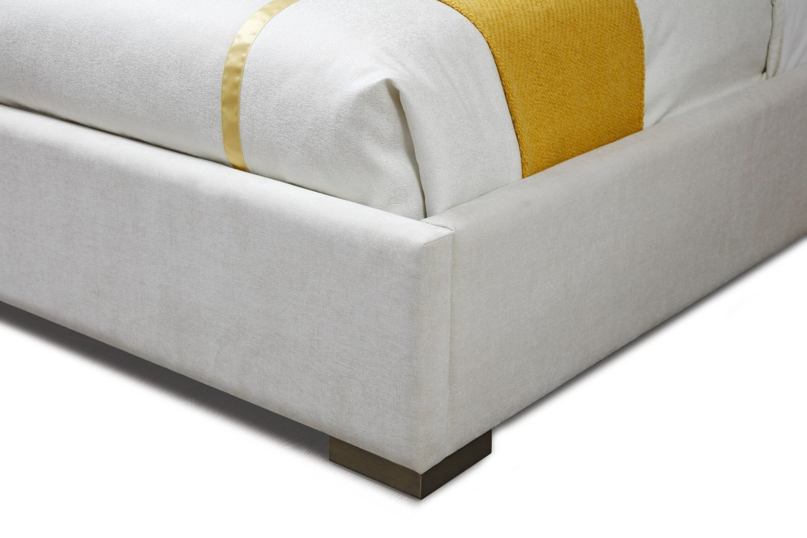 Modrest Nixa - Modern Beige Velvet + Brushed Bronze + Birch Bed + Nightstands-eastern - Image 3