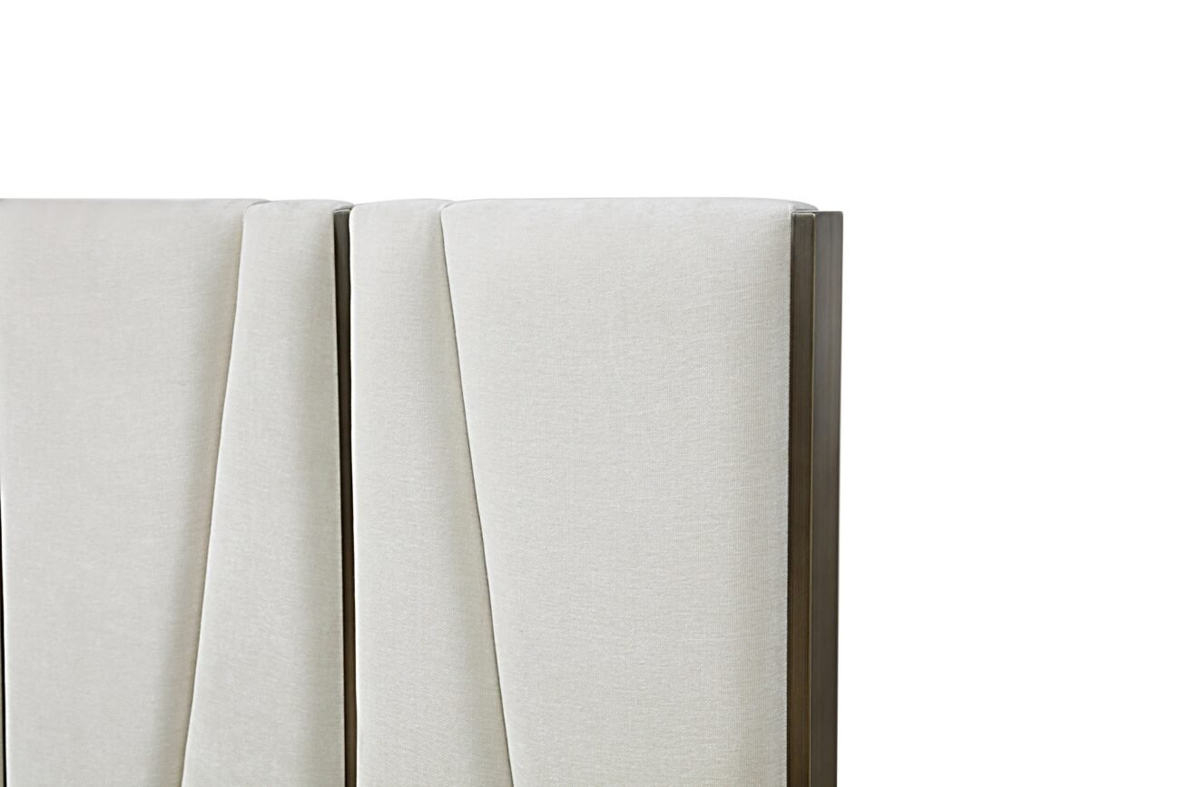 Modrest Nixa - Modern Beige Velvet + Brushed Bronze + Birch Bed + Nightstands-queen - Image 4