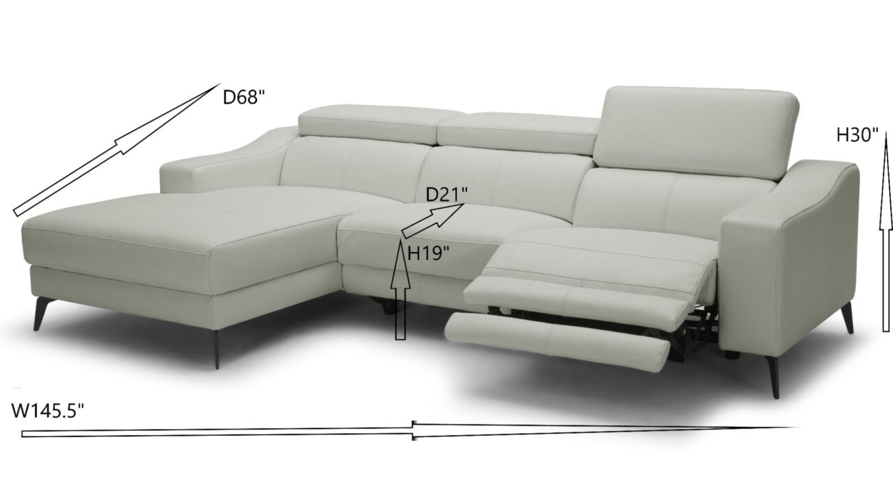 Modrest Rampart - Modern L-Shape LAF White Leather Sectional Sofa with 1 Recliner - Image 2