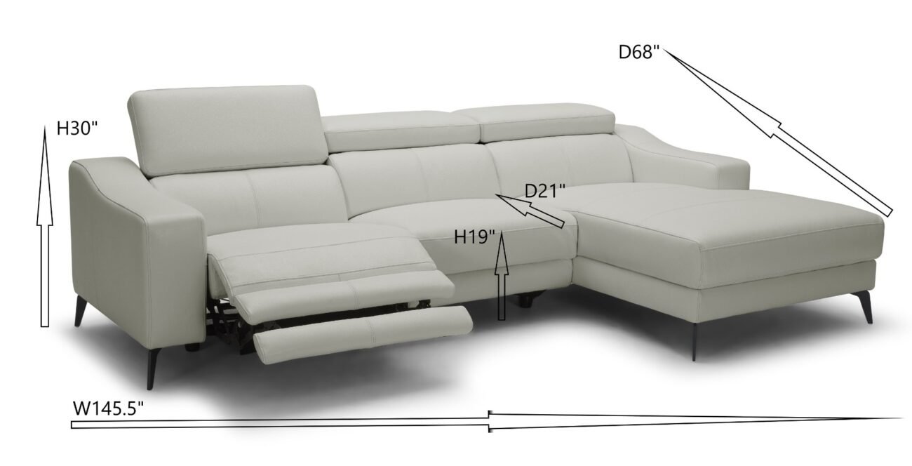 Modrest Rampart - Modern L-Shape RAF White Leather Sectional Sofa with 1 Recliner - Image 2